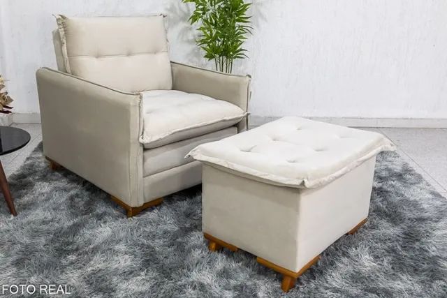 Poltrona Reclinável com Puff Rubi Bege Frete Grátis - Até 12x - Foto 4