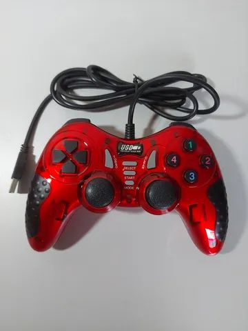 Controle USB Vermelho com Fio Compatível com PC, Android e PS3