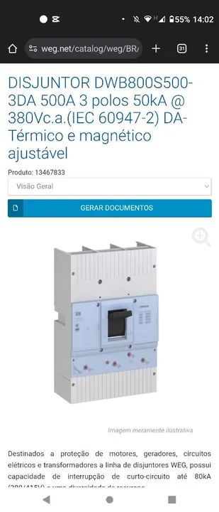 DISJUNTOR DWB800S500-3DA 500A 3 polos 50kA - Foto 4