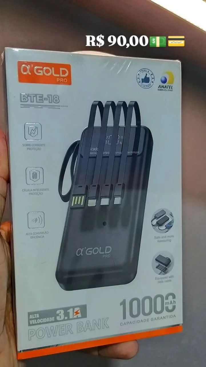 Carregador portátil 10000Mah 4 cabos 