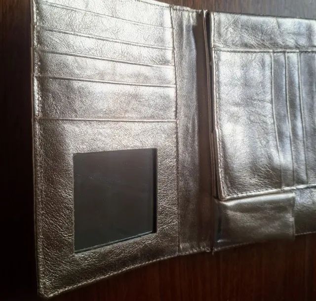 Carteira luz da lua vermelha em couro com espelho e compartimentos - Foto 3