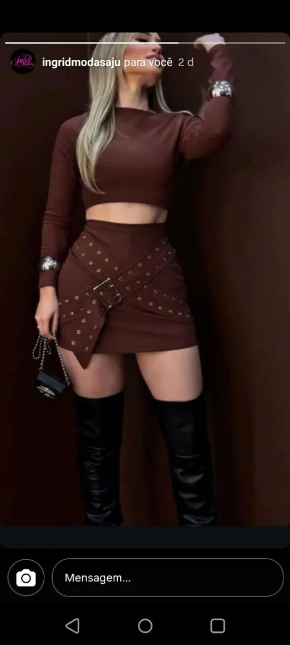 Conjunto Saia e Cropped Marrom