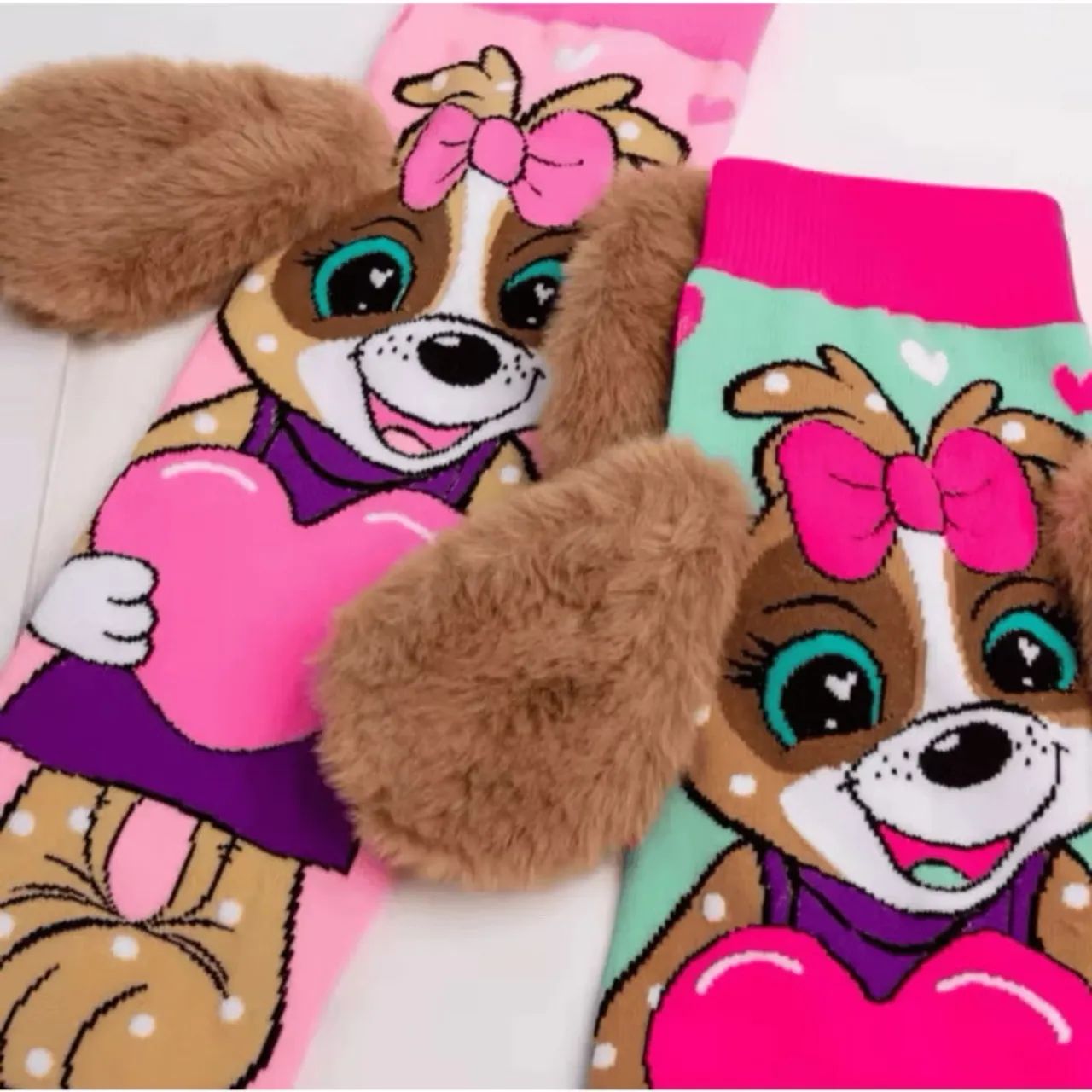 Meia Infantil 3D Divertida Personagem Longa Até o Joelho Menina Festa Colorida