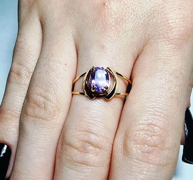 anel ouro 18k com ametista natural certificado e garantia - Foto 2