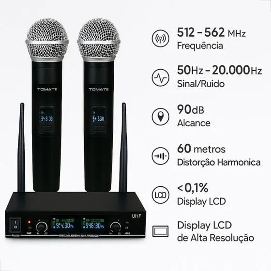 Microfone Sem Fio Profissional Para Igreja Duplo Com Alcance de 60 Metros, Tomate MT-2210 - Foto 2