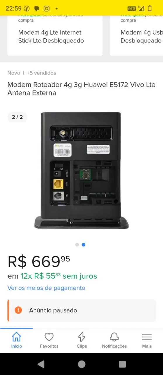 Modem Roteador 4g 3g Huawei E5172 Vivo Lte Antena Externa