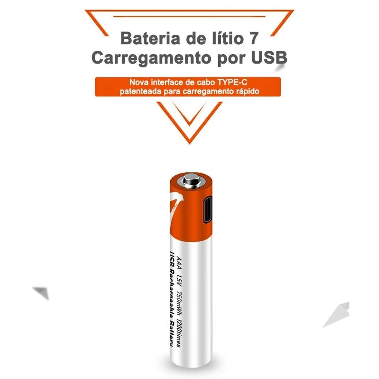 Pilhas AAA Recarregáveis USB C - 1.5V com Cabo Tipo-C - Foto 2