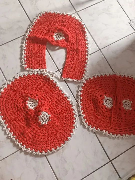 Jogo de Tapete de Banheiro em Crochê - Vermelho - Foto 2