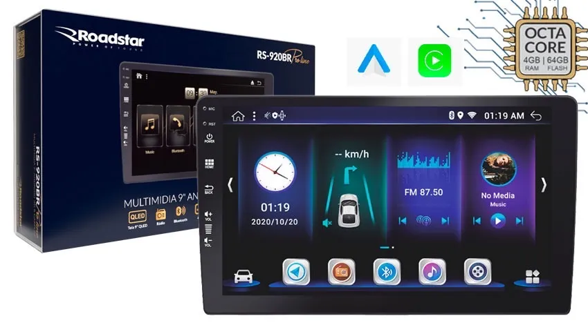*Central Multimídia 10 Polegadas Octa Core Android 4x64 Com Carplay RS-1020BR Pro Line