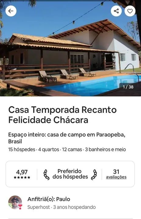 Casa temporada recanto da felicidade chácara 