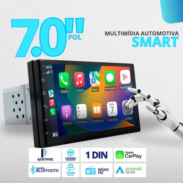 Central Multimidia Mp10 Carplay Android Auto 1din Encaixe Padrão