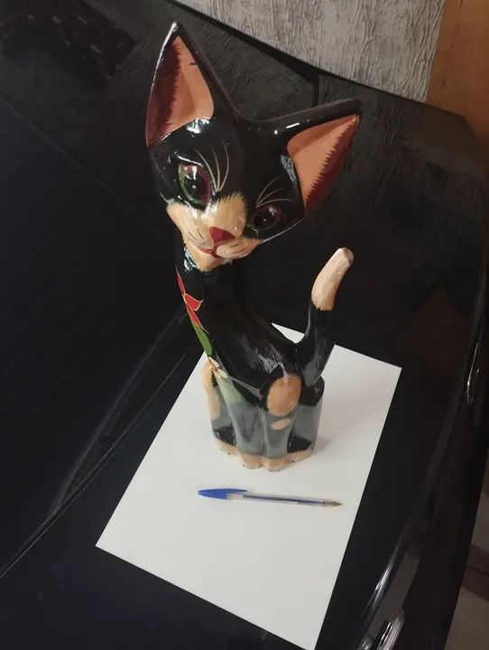 Gato de Madeira Nobre pintado à mão - Foto 3