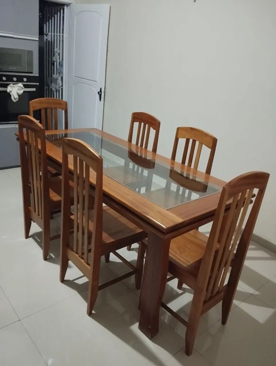 Conjunto de mesa de jantar com 6 cadeiras tampão de vidro 