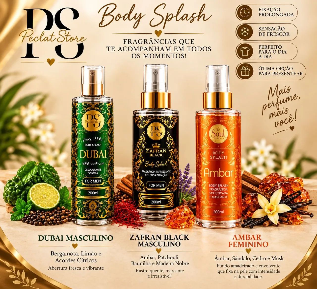Perfumes la rive, perfume árabe, body splash arabe e relógio 