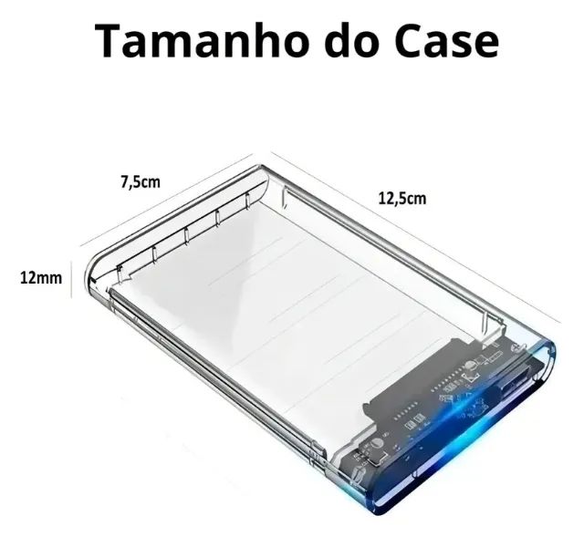 Case Externa para SSD HD SATA 2.5 transparente com USB 3.0 com cabo destacável - Foto 2