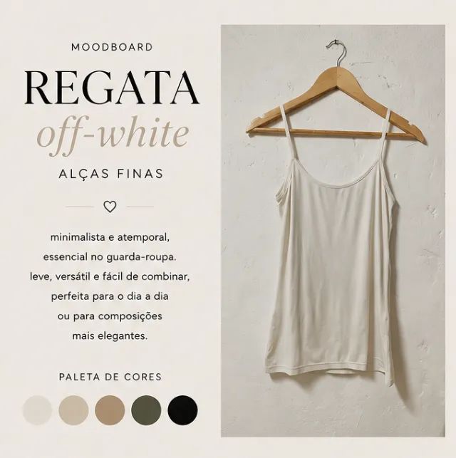 Regata Off-White de Alças Finas Básica - Foto 3