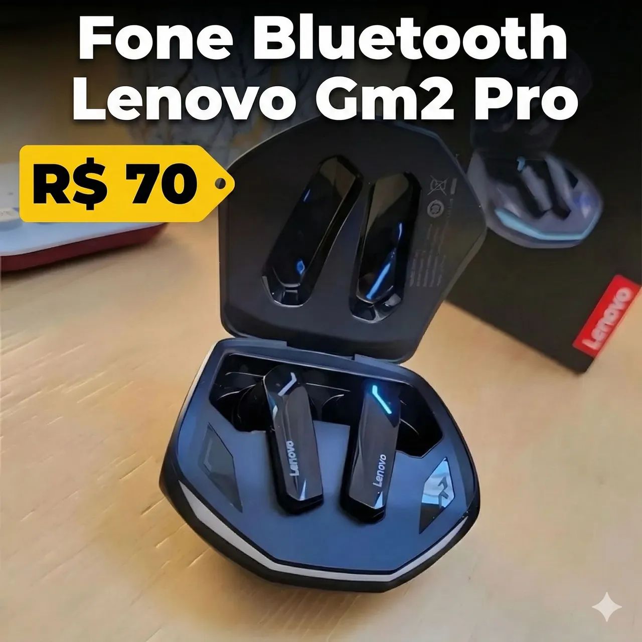 Fone bluetooth Lenovo Gm2 Pro R$ 70 - Foto 2