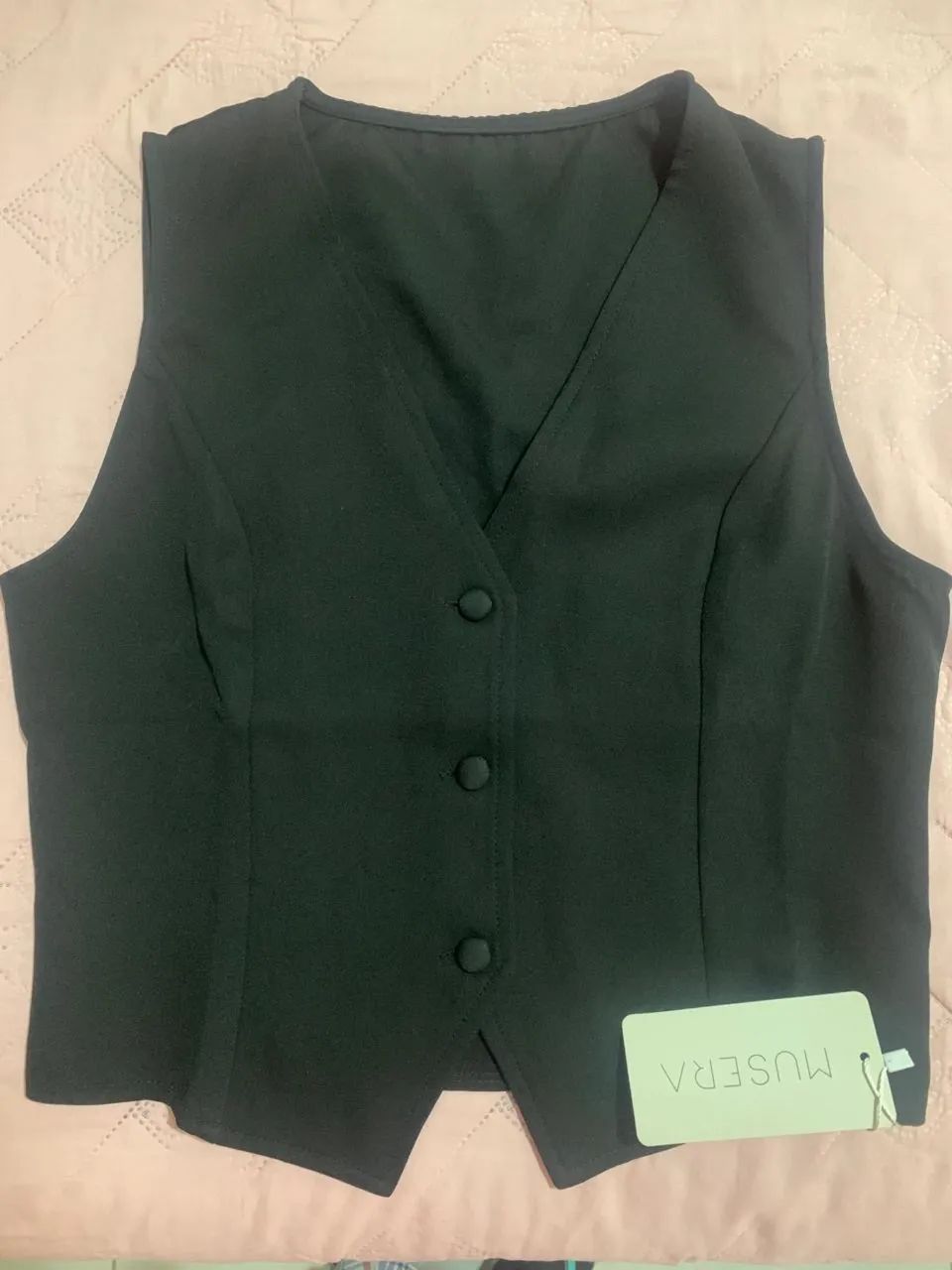 MUSERA Colete Tecido Preto Com Botões  - Foto 2