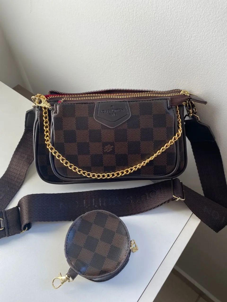 Bolsa Louis Vuitton Multi Pochette acessórios Xadrez marrom Premium