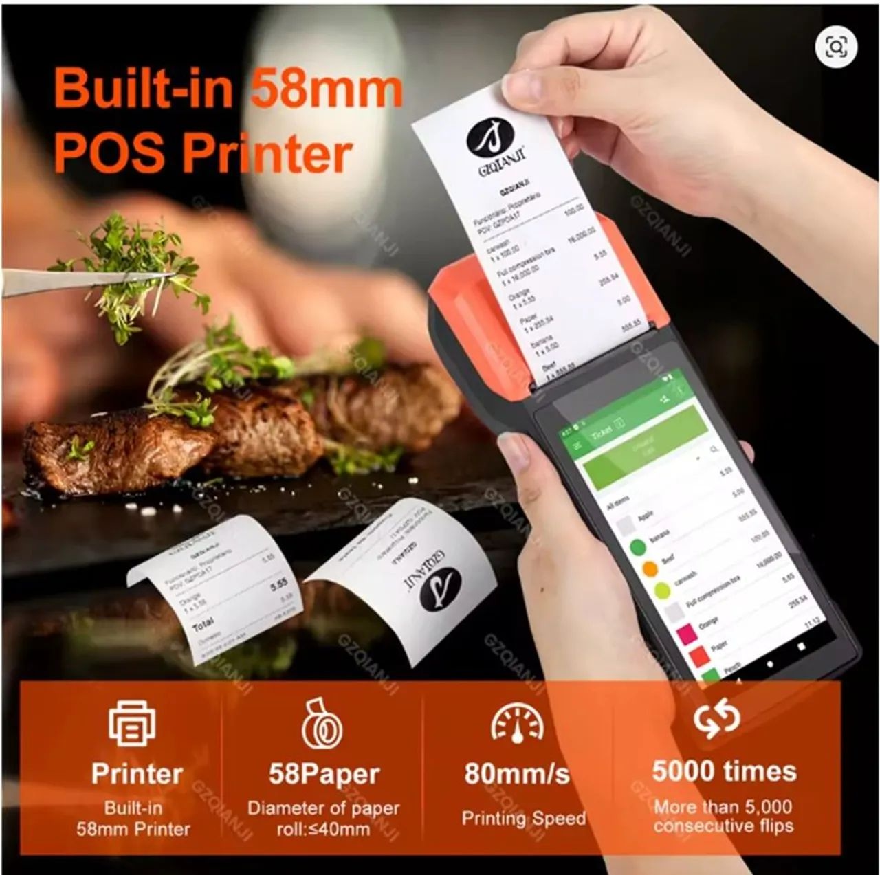 Impressora portátil sem fio POS 1D 2D scanner leitor NFC Impressora térmica - Foto 2