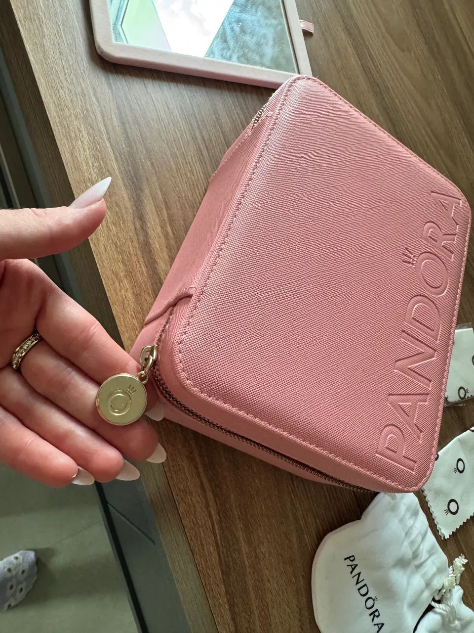 Porta-Joias Pandora Original com Espelho - Rosa - Foto 4