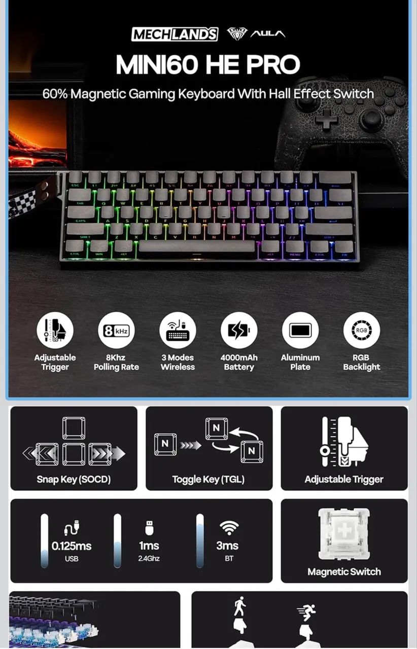 Teclado Magnético- Mini 60 he Pro - Foto 3