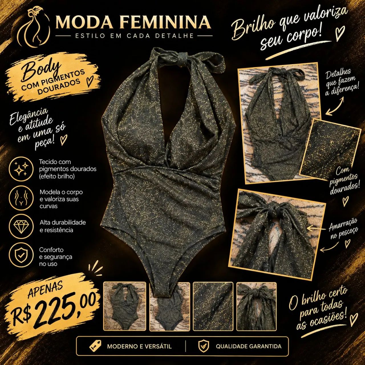 Body com pigmentos de dourado 