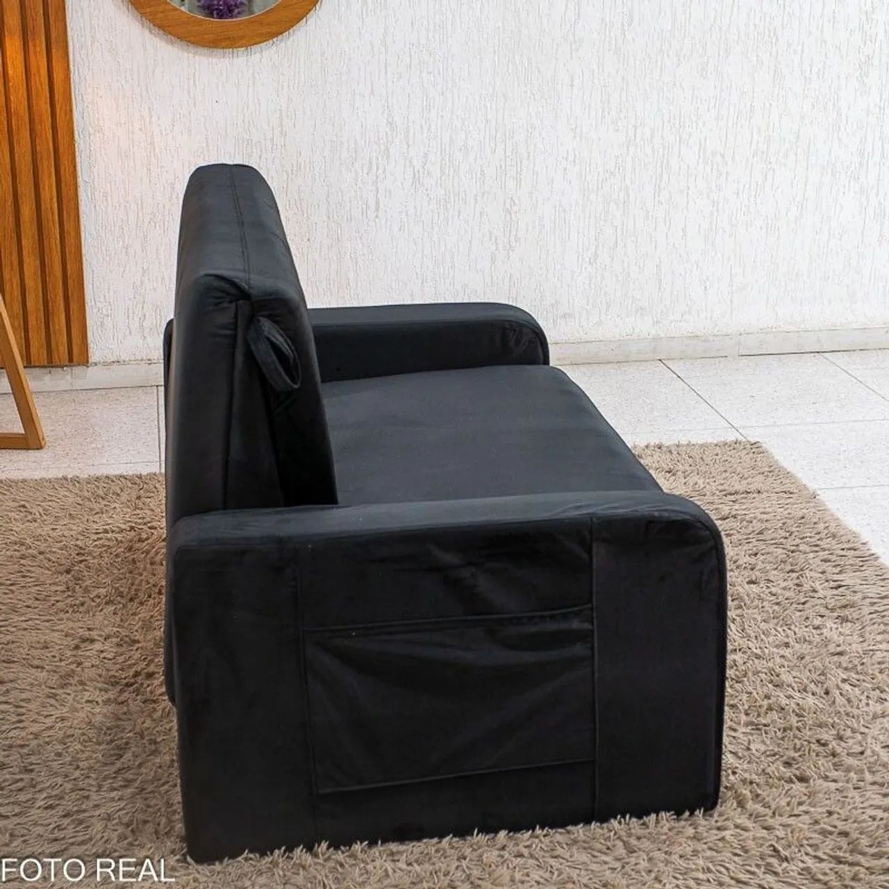 Sofá Cama com Baú Veludo Preto - Foto 4