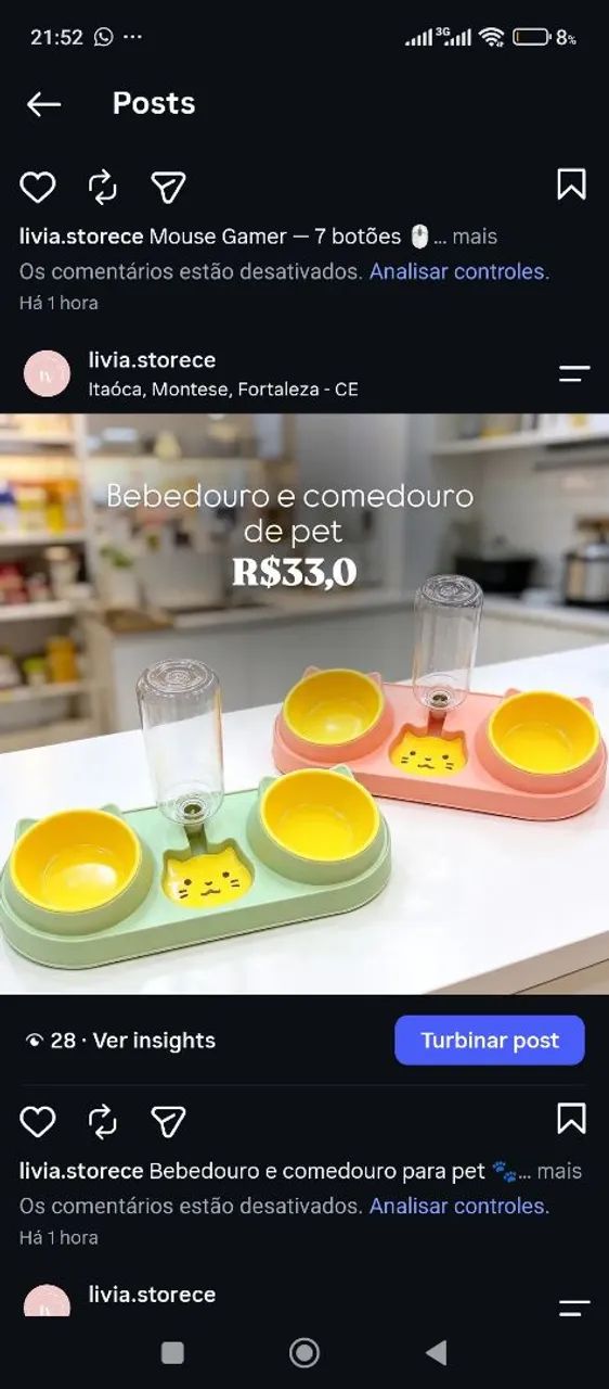 Bebedouro e comedouro para pet