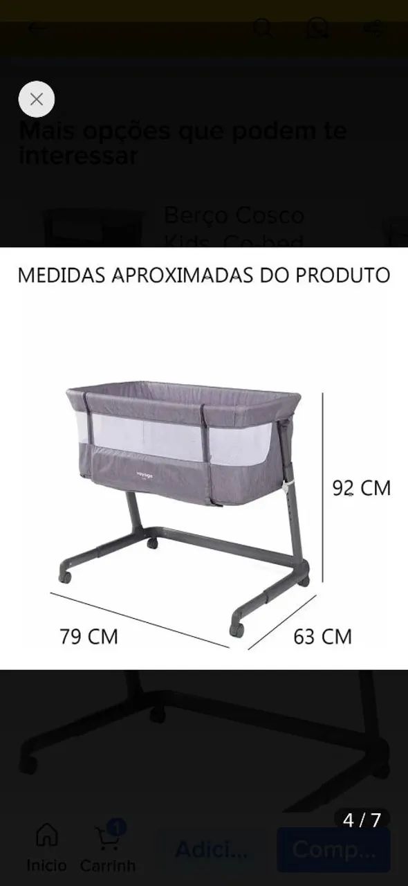 Berço Portátil Co-bed Link Cinza Mescla - Voyage - Foto 4