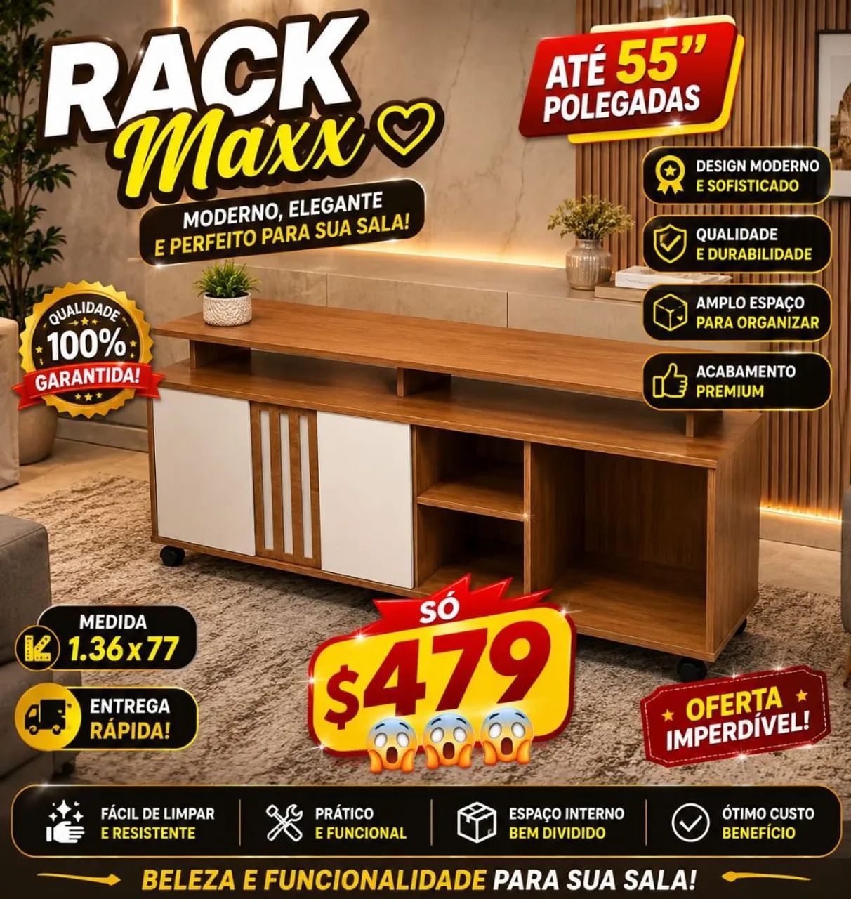 Rack Maxx suporta até 55 polegadas  - Foto 2