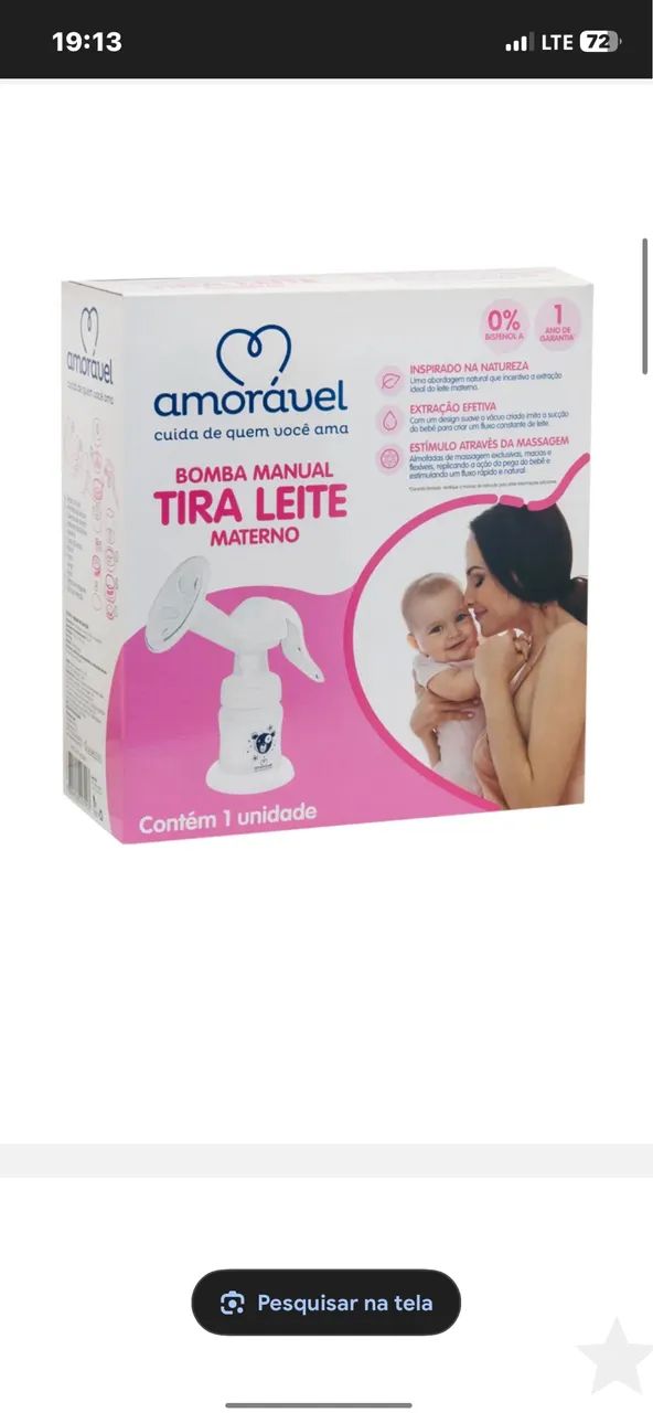 vendo bomba de tirar leite. manual. usada apenas 1 mês.