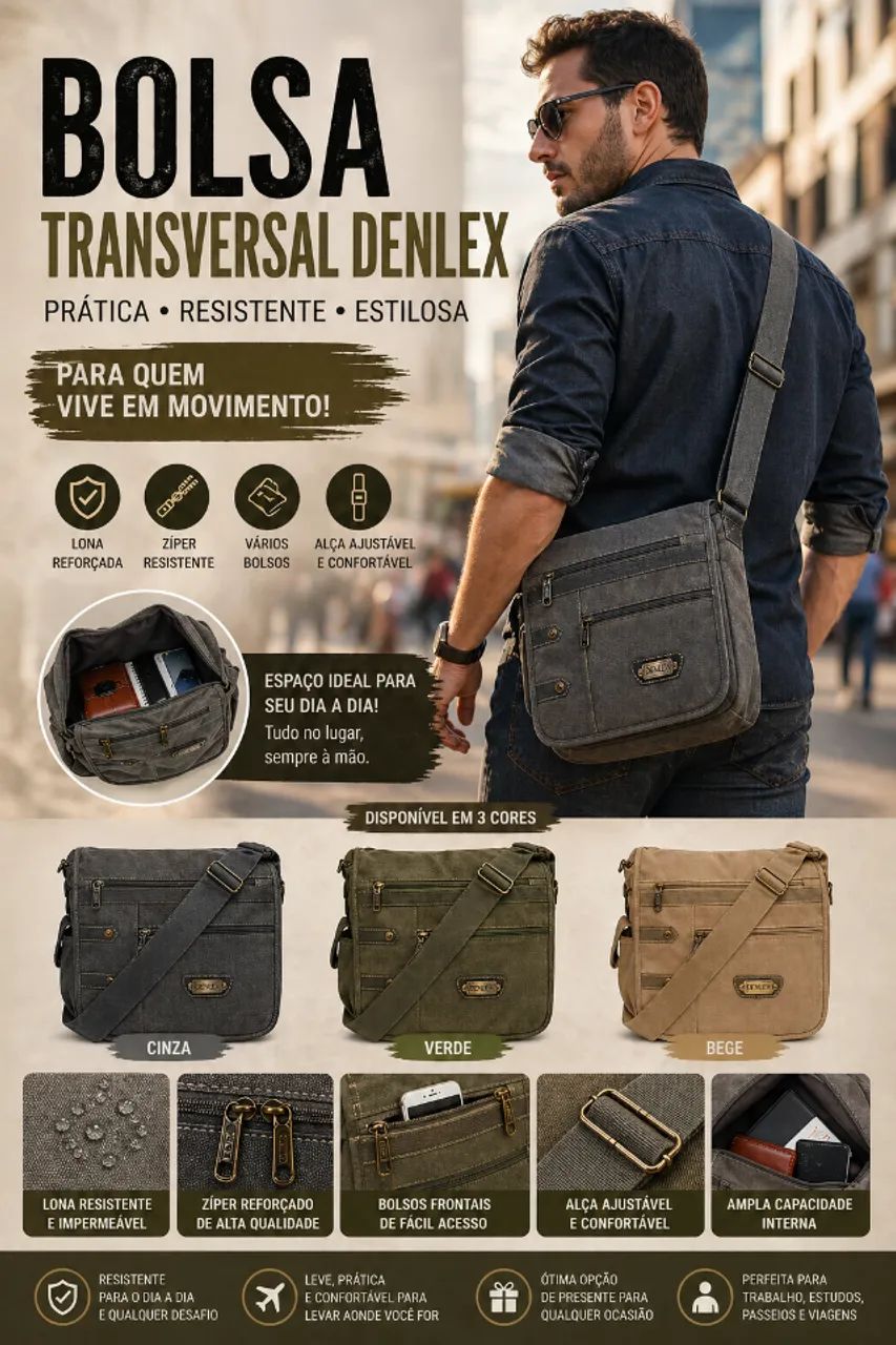 BOLSA PASTA CARTEIRO DENLEX - ESTILO, PRATICIDADE E RESISTÊNCIA NO SEU DIA A DIA - Foto 3
