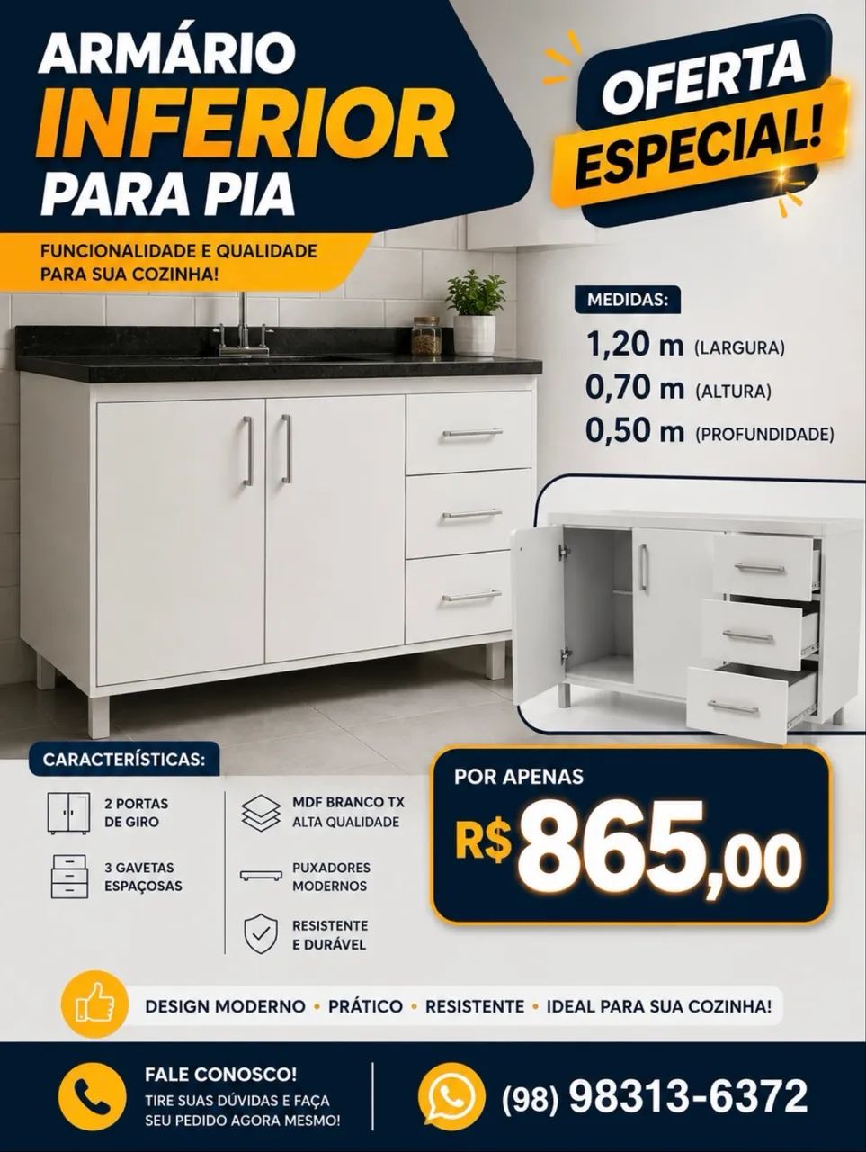 Armário inferior para cozinha 