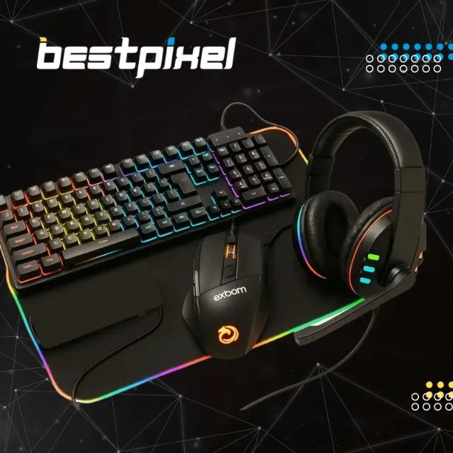 Kit Gamer RGB Completo Teclado + Mouse + Headset + Mousepad LED