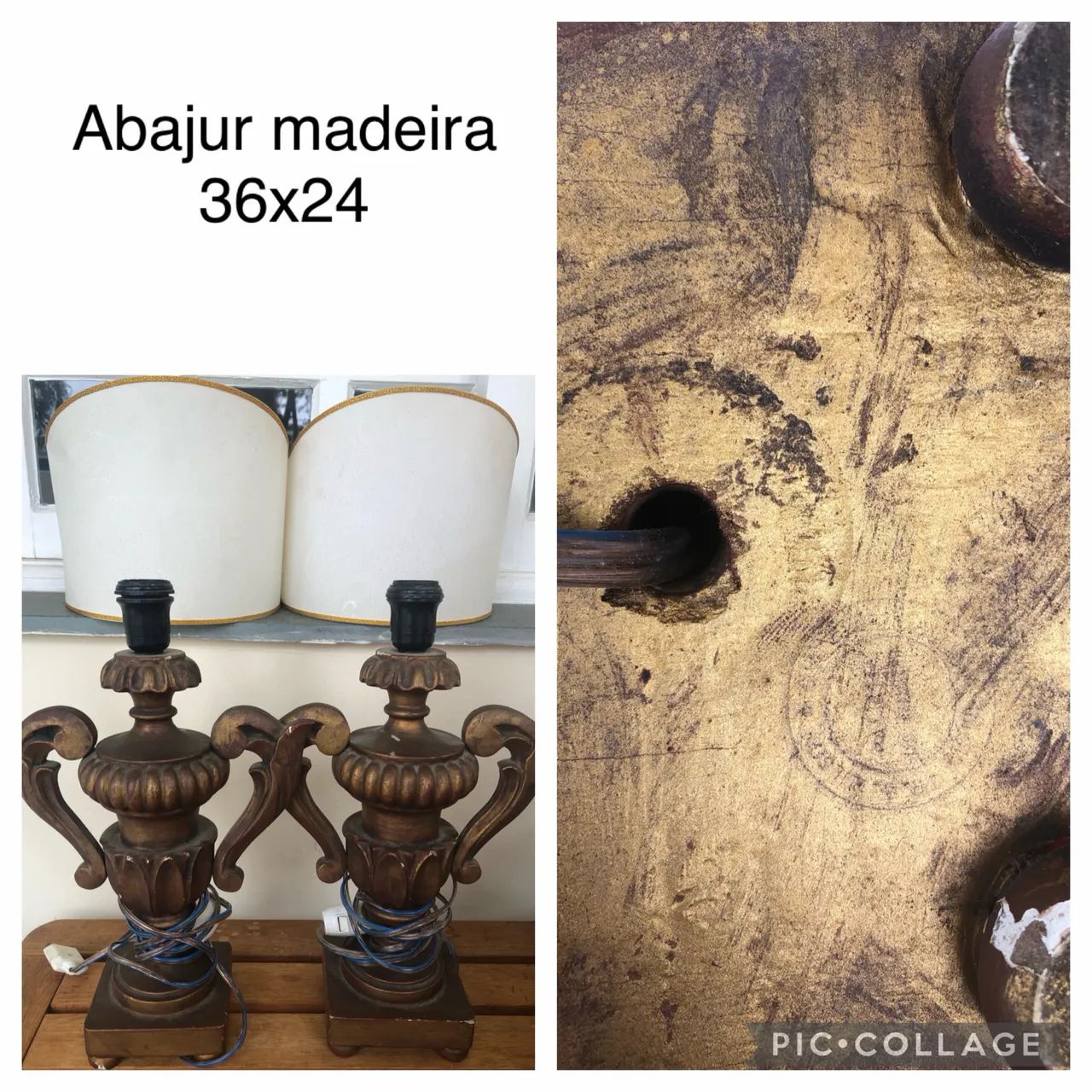 Par de Abajures Vintage em Madeira