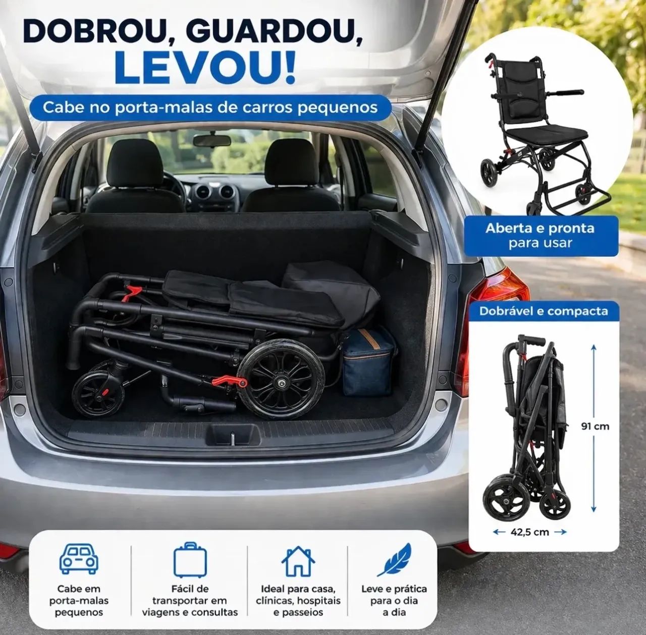Cadeira de rodas de transporte - dobrável  - Foto 3