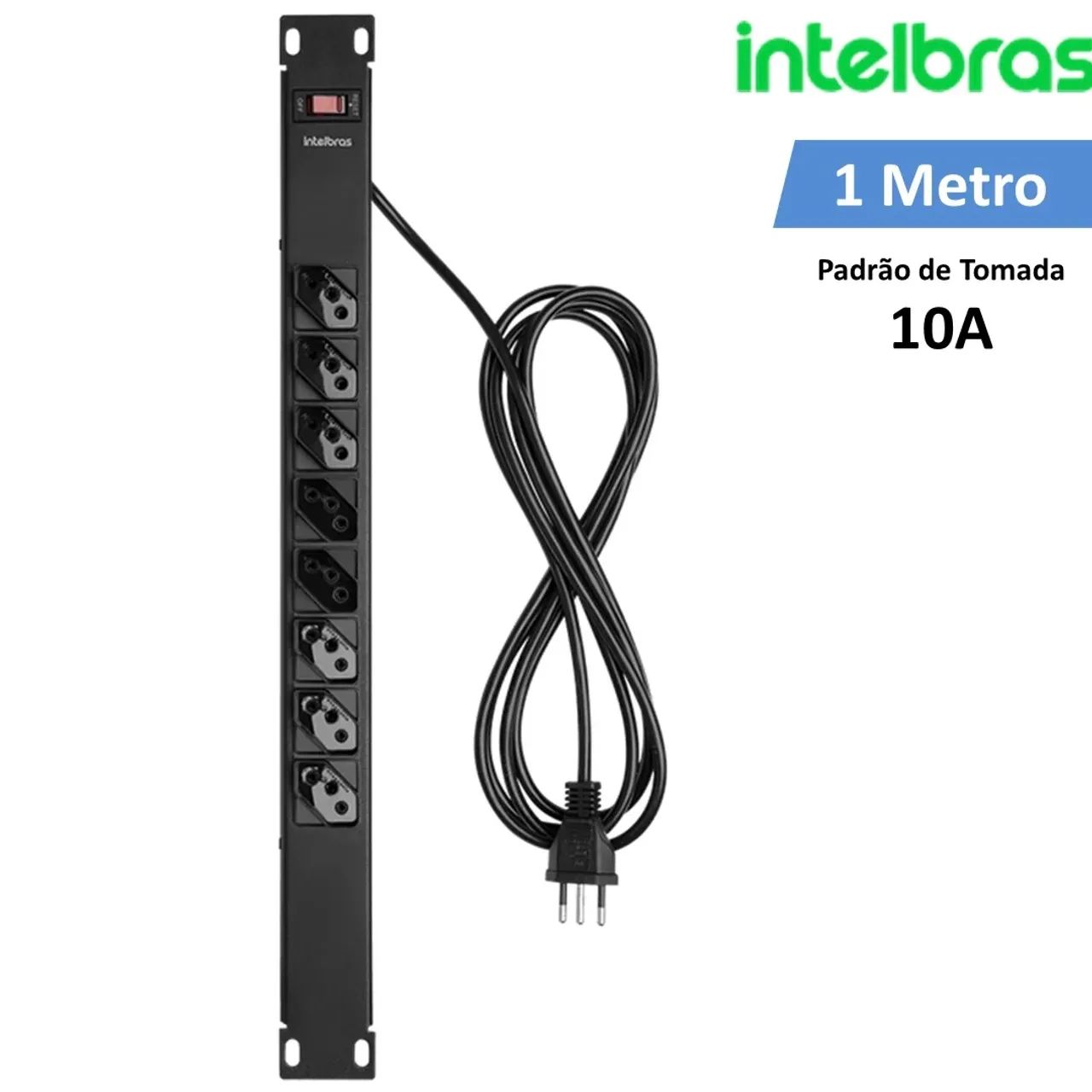 Protetor Eletrônico para Rack Calha 8 Tomadas Bivolt Cabo 1m 10A - Intelbras