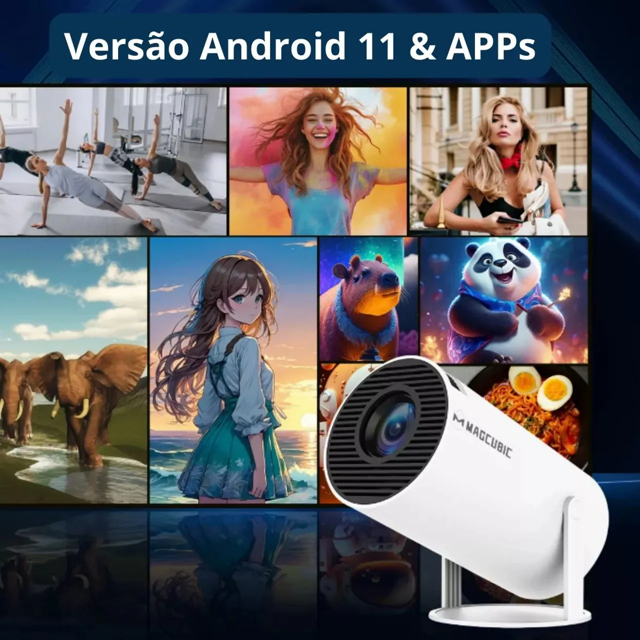 Projetor Portátil Magcubico Android 11 com Apps - Ideal para Filmes e Jogos!