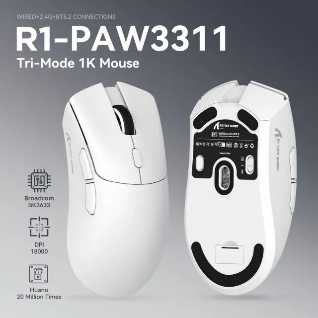 Mouse Attack Shark R1 Wireless White  [Novo]