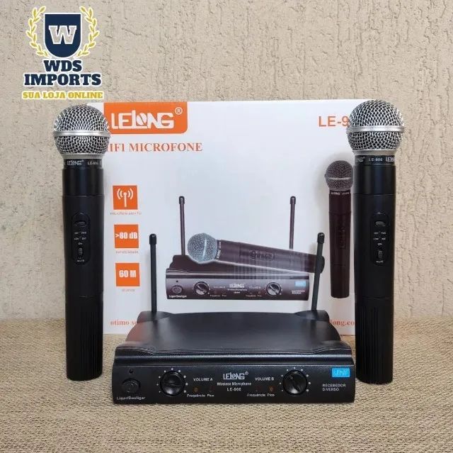 Microfone Sem Fio Duplo Uhf Wireless Lelong LE-906
