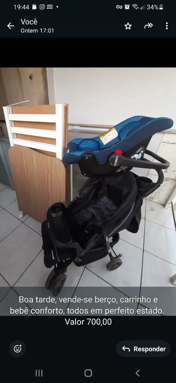 Berço, carrinho e bebê conforto em perfeito estado