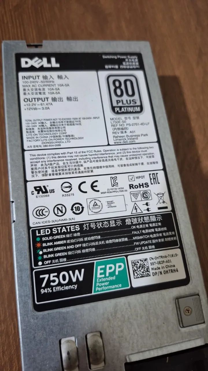 FONTE SERVIDOR DELL Poweredge R930 R730 R820 750w