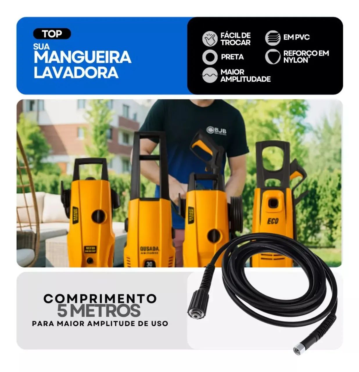 Mangueira Lavadora 5 Metros Alta Pressão Compatível com Wap Ousada Plus 2200 OUTRAS  - Foto 2