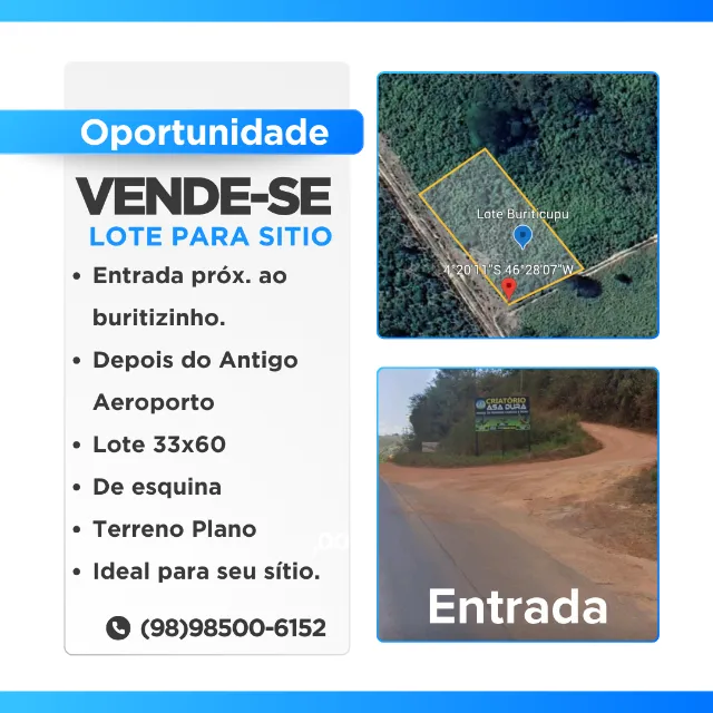TERRENO PARA SITIO 33X60 são 1.980 M²