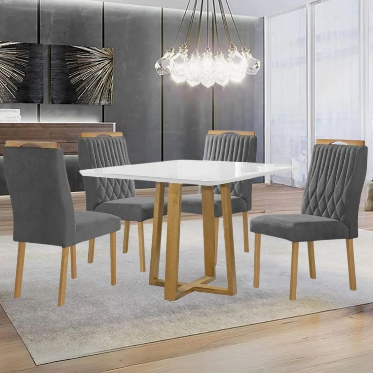 Mesa de Jantar Quadrada com 4 Cadeiras
