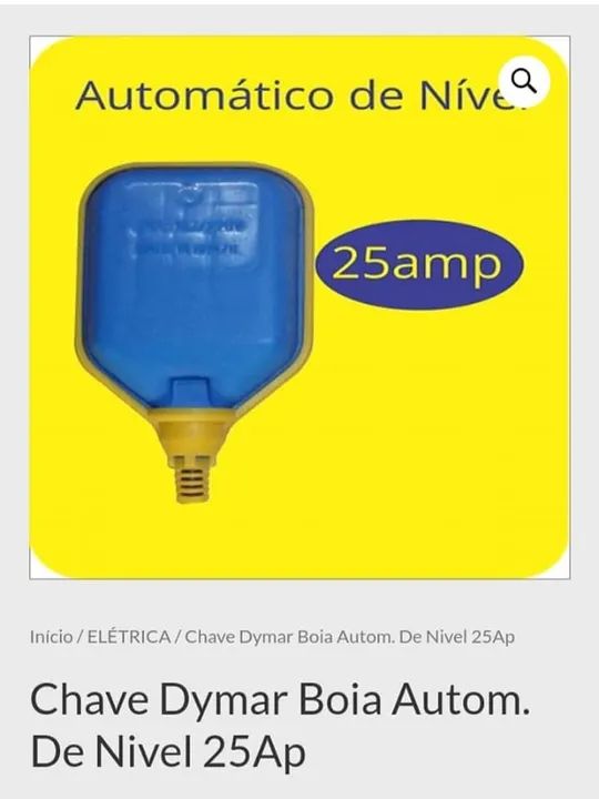Boia automática de nível Chave Dymar De 25A + 25 metros de fio duplo 1,5"