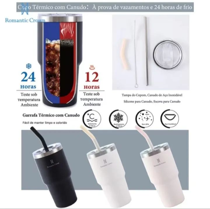 Copo Térmico Romantic Crown 600ml com Canudo - Academia e Exercícios - Foto 2