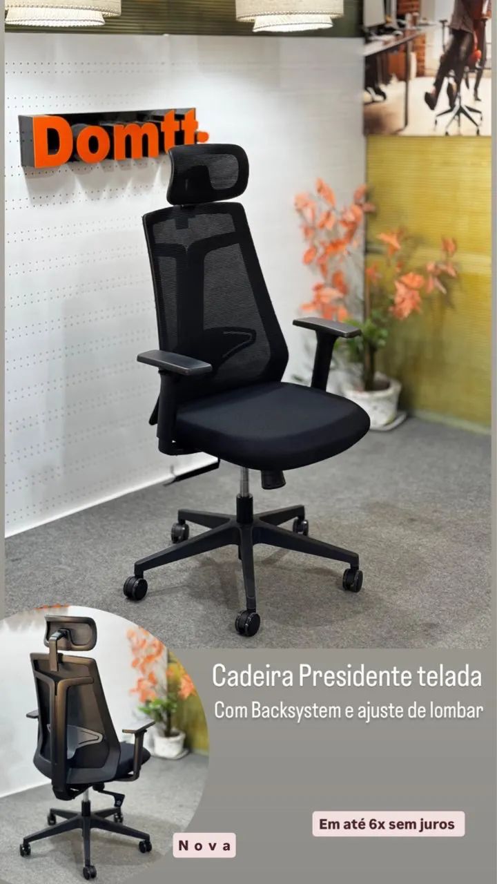 Cadeira Presidente telada Com Backsystem e ajuste de lombar-Em até 6x sem juros  - Foto 5