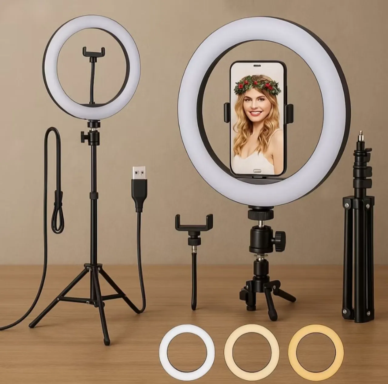 Ring Light com Tripé e Suporte para Celular